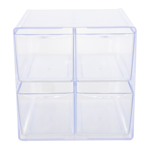 Clear Four Drawer Stackable Cube Storage Container - H152 x W152 x D184 mm