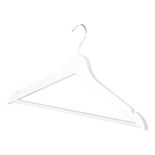 White Flat Wooden Hangers with Trouser Bar - 43cm