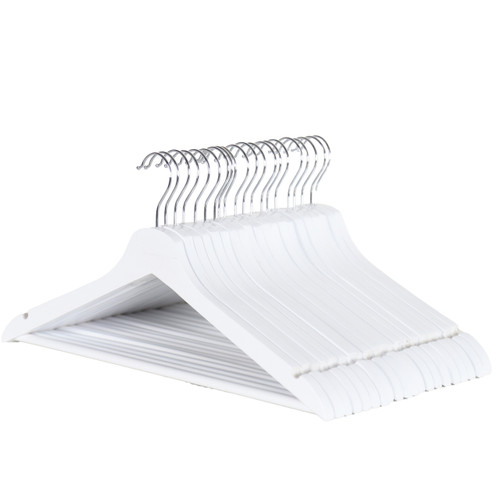 White Flat Wooden Hangers with Trouser Bar - 43cm