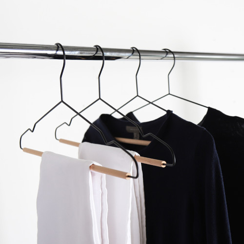 Black Metal Suit Hangers with Beech Wood Trouser Bar - 43cm