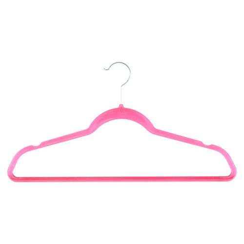 Clear Plastic Pink Hangers with Trouser Bar and Shoulder Notches - 45cm