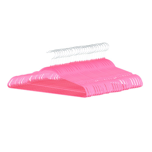 Clear Plastic Pink Hangers with Trouser Bar and Shoulder Notches - 45cm