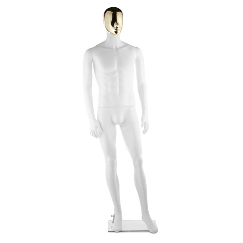 Focus Mannequin 01 - Male - Gloss White - 1 Gold Face + 1 Silver Face
