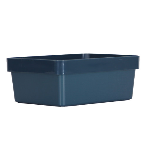 3 x Blue Linen Texture Medium Storage Baskets