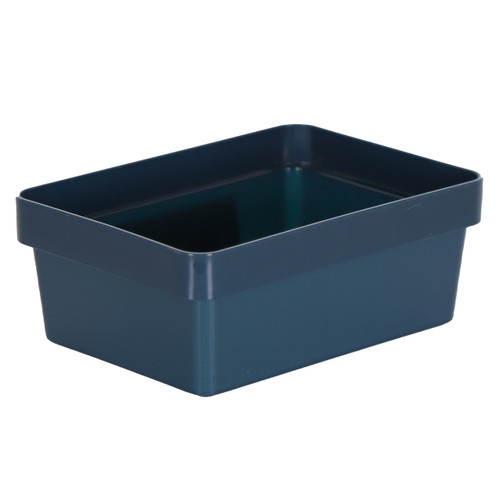 3 x Blue Linen Texture Medium Storage Baskets