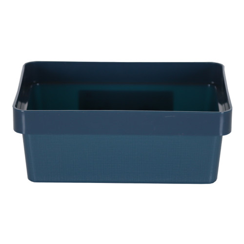 3 x Blue Linen Texture Medium Storage Baskets