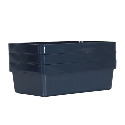 3 x Blue Linen Texture Large Storage Baskets