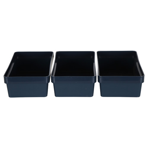 3 x Blue Linen Texture Large Storage Baskets