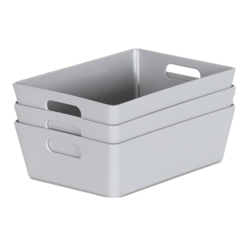 3 x Grey Small Rectangle Storage Baskets