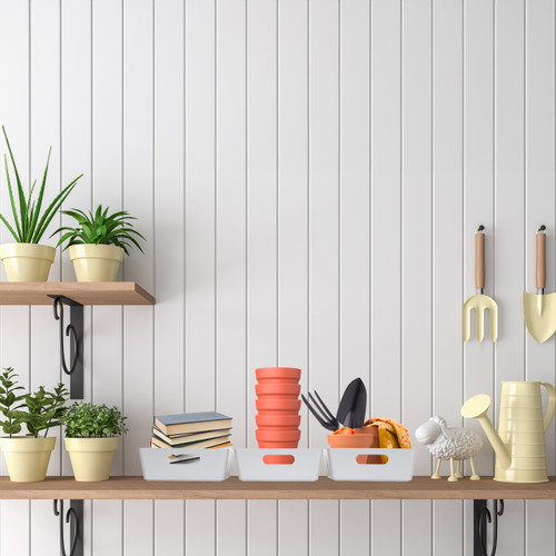 3 x Grey Shallow Rectangle Storage Baskets