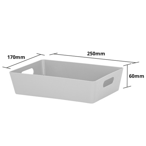 3 x Grey Shallow Rectangle Storage Baskets