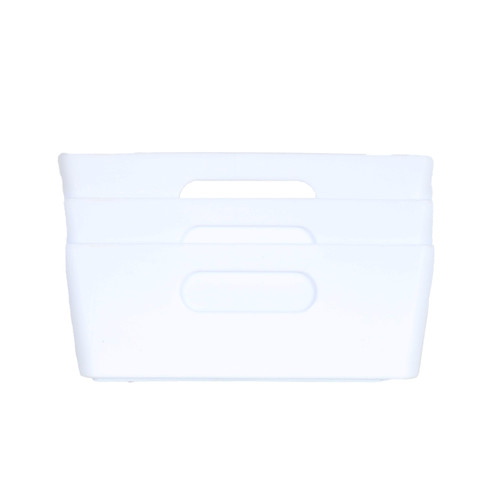 3 x White Shallow Rectangle Storage Baskets