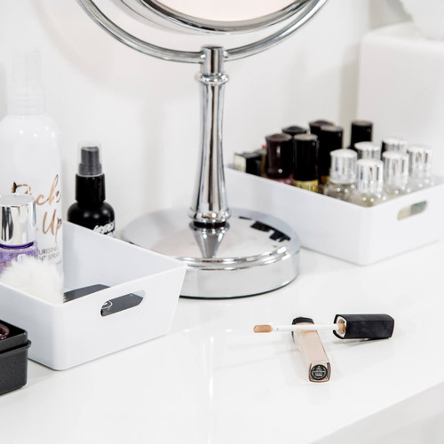 3 x White Shallow Rectangle Storage Baskets