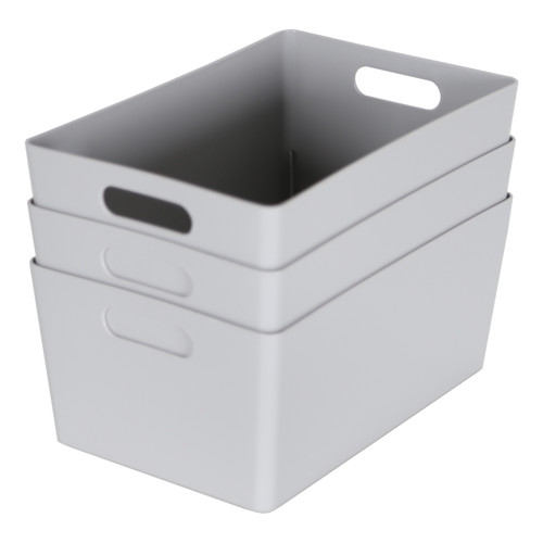 3 x Grey Deep Rectangle Storage Baskets