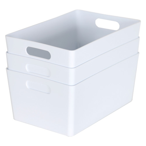 3 x White Deep Rectangle Storage Baskets