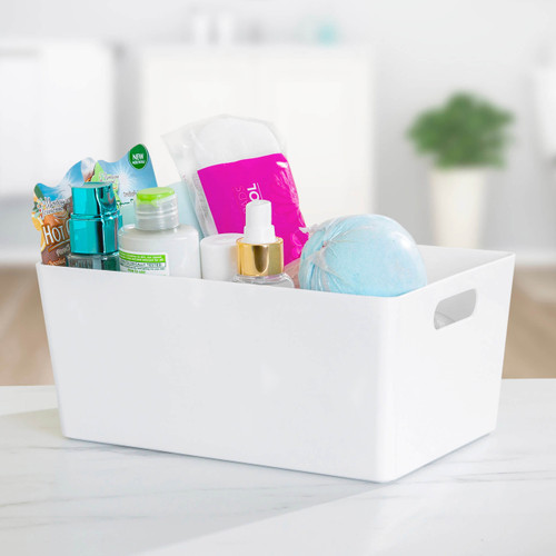 3 x White Deep Rectangle Storage Baskets