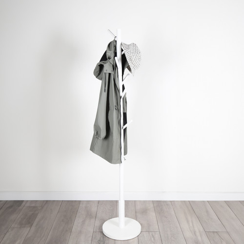 Hat & Coat Stand - 8 Hooks - White
