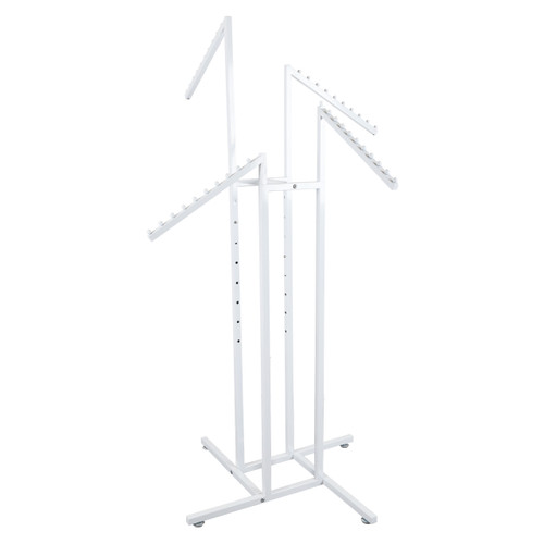 Gloss White Clothes Rail Display Stand - 4 Sloping Arms
