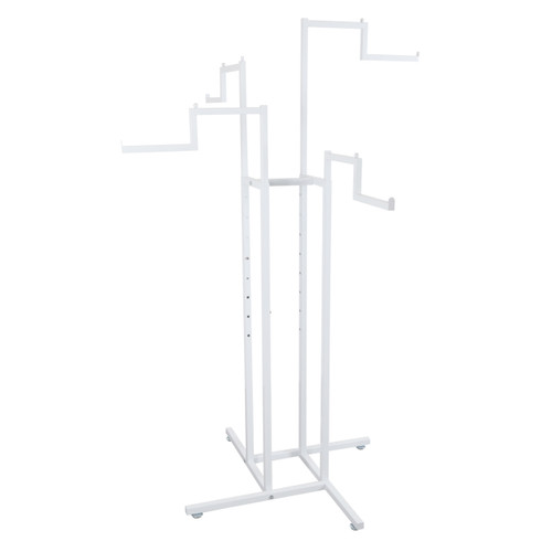 Gloss White Clothes Rail Display Stand - 4 Stepped Arms