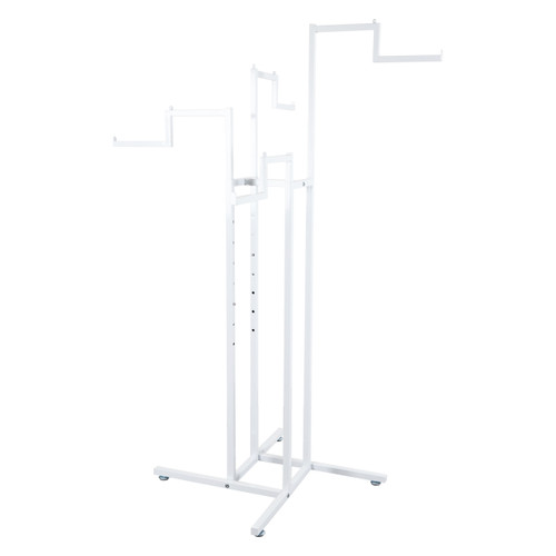 Gloss White Clothes Rail Display Stand - 4 Stepped Arms