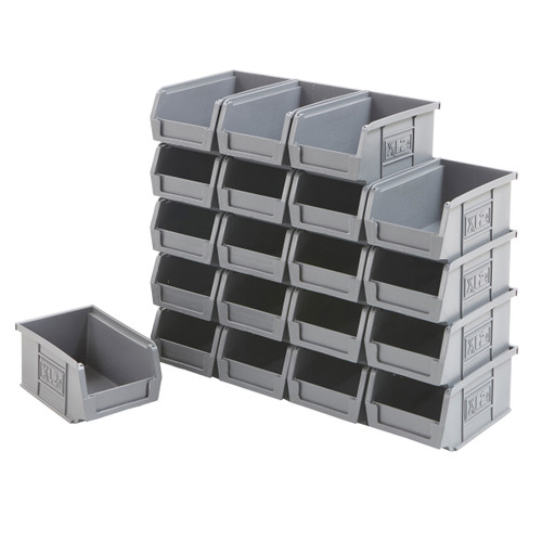 Pack of 20 Recycled Plastic Stackable Part Bins - Grey