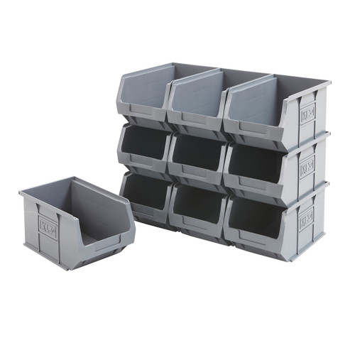 Pack of 10 Recycled Plastic Stackable Part Bins - Grey