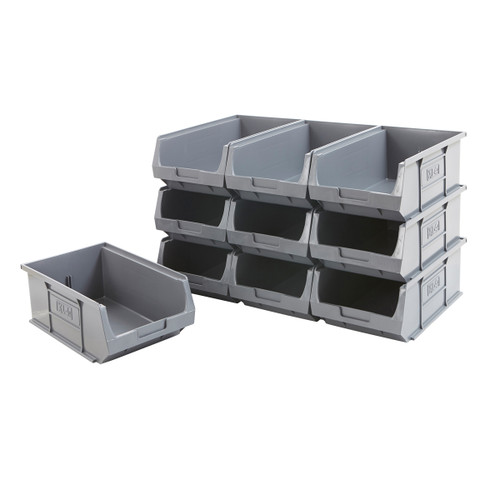 Pack of 10 Recycled Plastic Stackable Part Bins - Grey