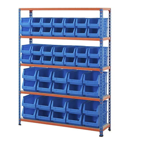 Multipurpose Shelving With 48 x Blue Plastic Part Bins - H1600 x W1220 x D305mm