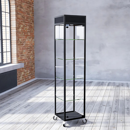 Eclipse Aluminium Full Glass Display Tower Showcase with Header Lights