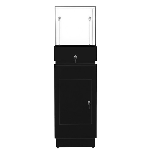 Halo Black Glass Display Tower Showcase Plinth with Lockable Cupboard