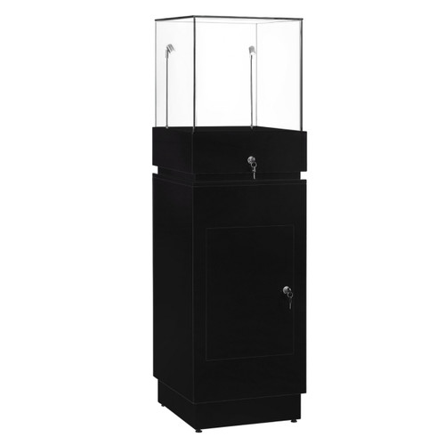 Halo Black Glass Display Tower Showcase Plinth with Lockable Cupboard