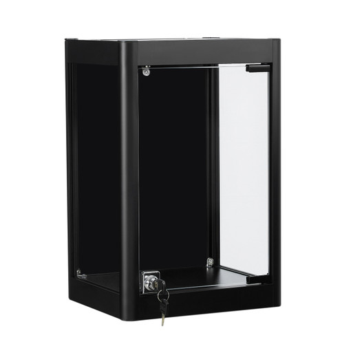 Halo Black Mini Wall-Mounted Glass Showcase With or Without Remote Control Light