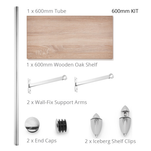 Oak Wall-Mounted Wooden Shelf with Hanging Rail