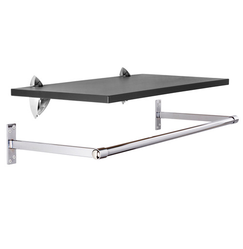 Black Wall-Mounted Wooden Shelf with Hanging Rail