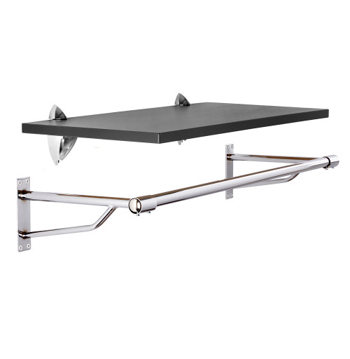 Black Wall-Mounted Wooden Shelf with Heavy Duty Hanging Rail