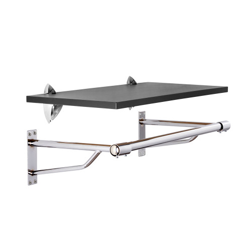 Black Wall-Mounted Wooden Shelf with Heavy Duty Hanging Rail