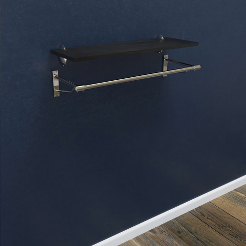 Black Wall-Mounted Wooden Shelf with Heavy Duty Hanging Rail