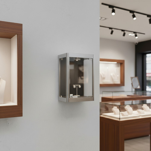Halo Silver Mini Wall-Mounted Glass Showcase With or Without Remote Control Light