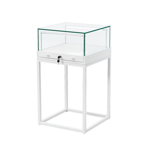 Halo White Square Display Case Counter with Metal Base