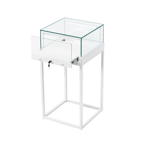 Halo White Square Display Case Counter with Metal Base