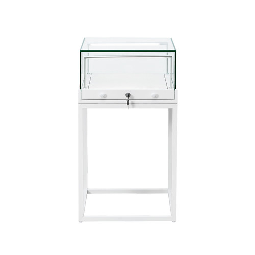 Halo White Square Display Case Counter with Metal Base