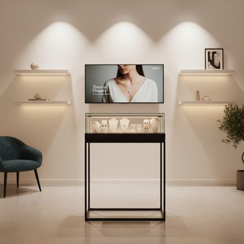 Halo Black Display Case Counter with Metal Base