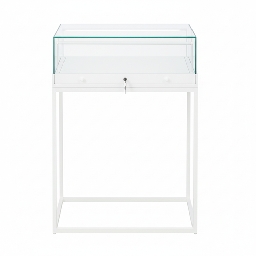 Halo White Display Case Counter with Metal Base