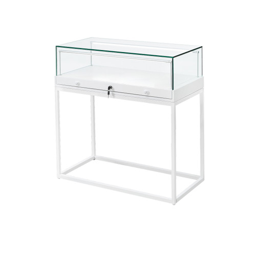 Halo White Display Case Counter with Metal Base
