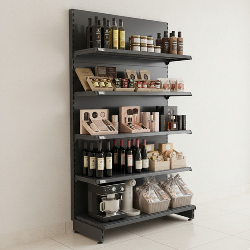 Dark Grey Retail Wall Shelving - 1 Starter Bay With 470mm Base Shelf