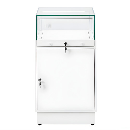 Halo White Glass Display Showcase Counter with Lockable Cupboard
