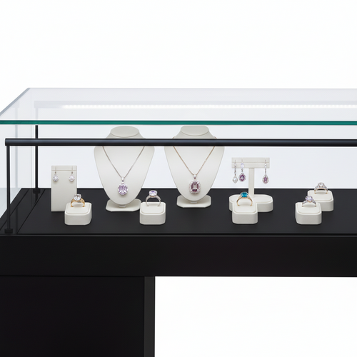 Halo Black Glass Display Showcase Counter with 6 Narrow Drawers