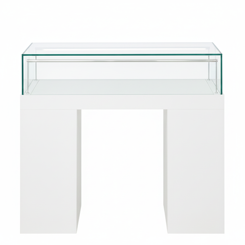 Halo White Glass Display Showcase Counter with 6 Narrow Drawers