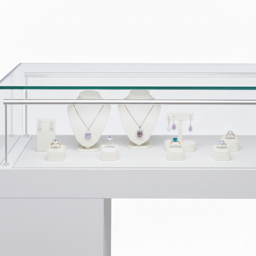 Halo White Glass Display Showcase Counter with 6 Narrow Drawers