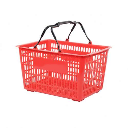 Red Recyclable Plastic Shopping Basket - 22L